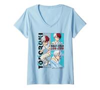Womens My Hero Academia Todoroki Half-Cold Half Hot Anime V-Neck T-Shirt