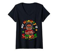 Womens My History is Strong Proud Black History Month Afro Kid Boy V-Neck T-Shirt