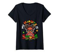Womens My History is Strong Proud Black History Month Afro Kid Girl V-Neck T-Shirt