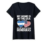 Womens My Home USA My Heart Honduras Honduran American Pride Flag V-Neck T-Shirt