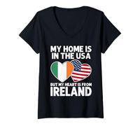 Womens My Home USA My Heart Ireland Irish American Pride Flag V-Neck T-Shirt
