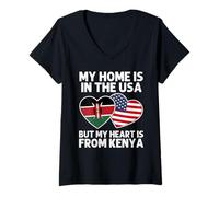 Womens My Home USA My Heart Kenya Kenyan American Pride Flag V-Neck T-Shirt