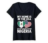 Womens My Home USA My Heart Nigeria Nigerian American Pride Flag V-Neck T-Shirt
