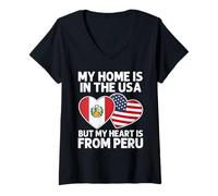 Womens My Home USA My Heart Peru Peruvian American Pride Flag V-Neck T-Shirt