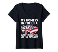 Womens My Home USA My Heart UK British American Pride Flag V-Neck T-Shirt