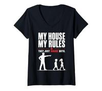 Women's My House My Rules Funny Dad Humor Design V-Neck T-Shirt