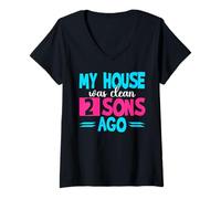 Women's My House was Clean 2 Sons Ago Funny Parenting Mommy Daddy V-Neck T-Shirt