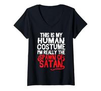 Women's My Human Costume I'm Really The Spawn of Satan T-Shirt V-Neck T-Shirt