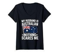 Womens My Husband is Australian Nothing Scares Me Flag V-Neck T-Shirt
