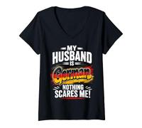 Women's My Husband is German Nothing Scares Me V-Neck T-Shirt