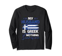 Womens My Husband is Greek Nothing Scares Me Greek Flag Long Sleeve T-Shirt