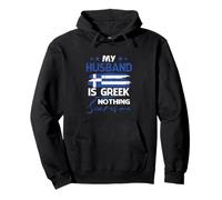 Womens My Husband Is Greek Nothing Scares Me Greek Flag Pullover Hoodie
