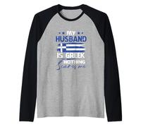 Womens My Husband is Greek Nothing Scares Me Greek Flag Raglan Baseball Tee