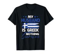 Womens My Husband is Greek Nothing Scares Me Greek Flag T-Shirt