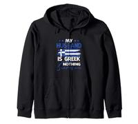 Womens My Husband Is Greek Nothing Scares Me Greek Flag Zip Hoodie