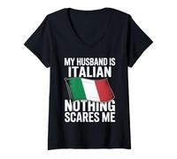 Womens My Husband is Italian Nothing Scares Me V-Neck T-Shirt