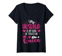 Women's My Husband is King He Treats Me Like a Queen V-Neck T-Shirt
