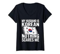 Womens My Husband is Korean Nothing Scares Me V-Neck T-Shirt