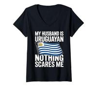 Womens My Husband is Uruguayan Nothing Scares Me V-Neck T-Shirt