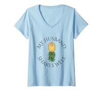 Womens My Husband Shares Well Swinger Lifestyle Naughty Adult Humor V-Neck T-Shirt