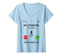 Women's My Hydrofoil is Calling Design Surfing eFoil Surfboard V-Neck T-Shirt