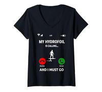 Women's My Hydrofoil is Calling Design Surfing eFoil Surfboard V-Neck T-Shirt