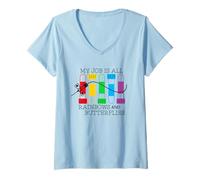 Womens My Job is All Rainbows & Butterflies Lab Tech Phlebotomist V-Neck T-Shirt