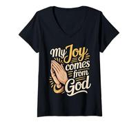 Women's My Joy Comes from God Faith Christian Believer |- V-Neck T-Shirt