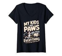Women's My Kids Have Paws and Herd Everything Collie Herding V-Neck T-Shirt