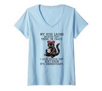 Womens My Kids Laugh Because They Think I'm Crazy cat V-Neck T-Shirt