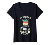 Women's My Kitchen is Fully Baked Funny Baking Pun V-Neck T-Shirt