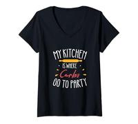 Womens My Kitchen Is Where Carbs Go To Party Funny Cake Decorators V-Neck T-Shirt