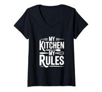 Women's My Kitchen My Rules Funny Cooking Chef Quote V-Neck T-Shirt