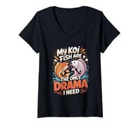 Women's My Koi Fish are The Only Drama I Need Funny Koi Carp Saying V-Neck T-Shirt