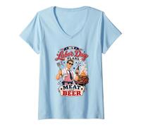 Women's My Labor Day Plans Meat and Beer Retro BBQ Grill Master V-Neck T-Shirt