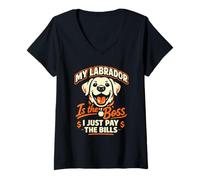 Women's My Labrador is The Boss, I Just Pay Bills V-Neck T-Shirt