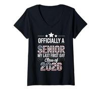 Womens My Last First Day Senior Class of 2026 American Flag Design V-Neck T-Shirt