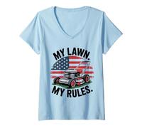 Womens My Lawn My Rules American Flag Lawn Mower Funny Riding Gifts V-Neck T-Shirt