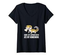 Womens My Leopard Gecko Ate My Homework! Funny Leopard Gecko Lover V-Neck T-Shirt