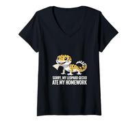 Womens My Leopard Gecko Ate My Homework! Funny Leopard Gecko Lover V-Neck T-Shirt