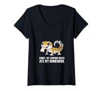 Womens My Leopard Gecko Ate My Homework! Funny Leopard Gecko Lover V-Neck T-Shirt