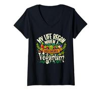 Women's My Life Began When I Discovered Veganism Quote V-Neck T-Shirt
