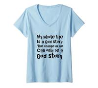 Womens My Life Is A God Story Christian Faith In Jesus Christ V-Neck T-Shirt