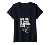 Women's My Life is Going Downhill Fast Funny Humor V-Neck T-Shirt