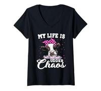 Womens My Life Is Udder Chaos V-Neck T-Shirt