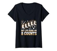 Womens My Life Runs On 8 Counts Line Dancing Country Lover V-Neck T-Shirt