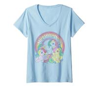 Womens My Little Pony Group Windy, Sunlight, Skydancer Rainbow Logo V-Neck T-Shirt