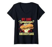 Womens My Love Language Is Cheesesteaks Funny V-Neck T-Shirt