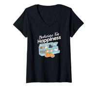 Womens My Medicine for Happiness Called Cats Every Day, Kitten cat V-Neck T-Shirt
