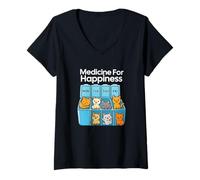Womens My Medicine for Happiness Called Cats Every Day, Kitten cat V-Neck T-Shirt